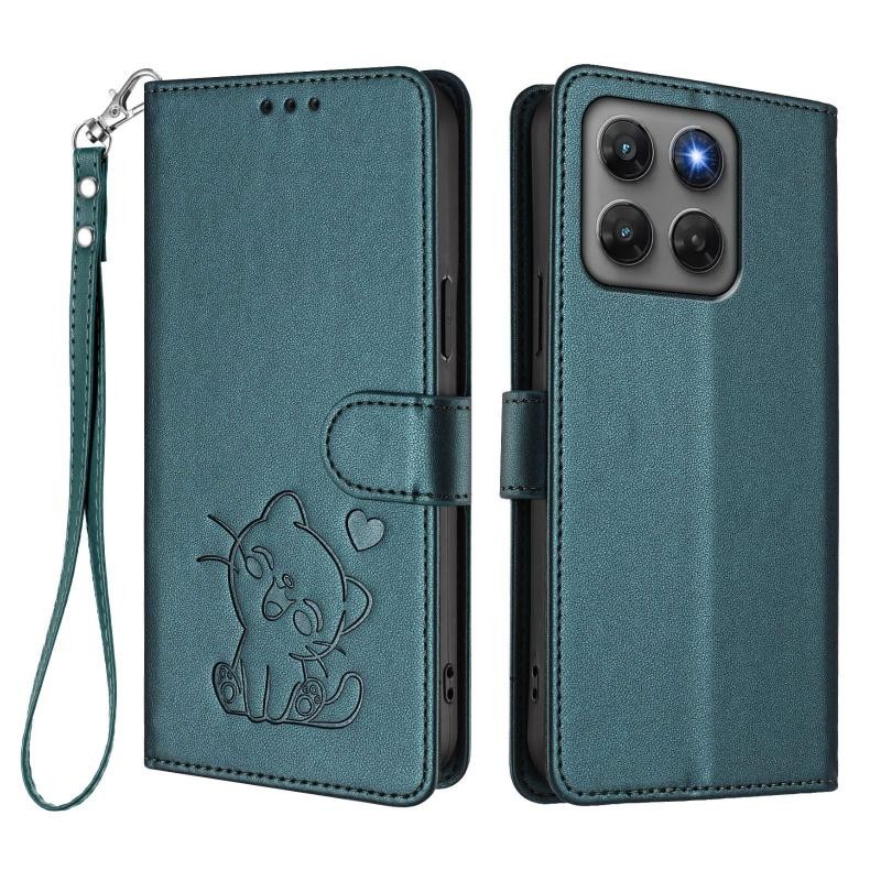 Motorola Moto G47 5G Cat and Heart Θήκη Πορτοφόλι Dark Green