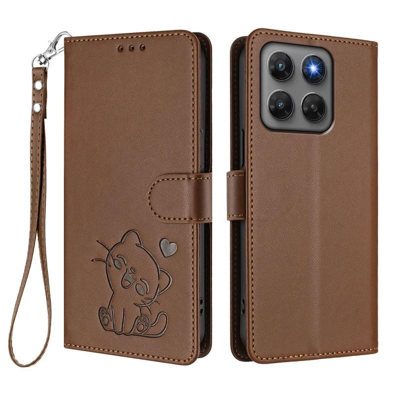 Motorola Moto G47 5G Cat and Heart Θήκη Πορτοφόλι Brown