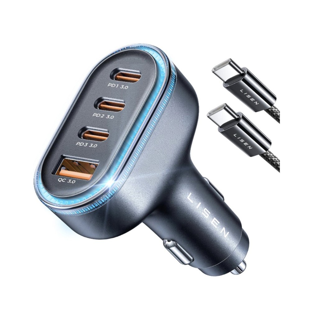 Lisen YL0223120021 Φορτιστής Αυτοκινήτου 101W με Θύρες: 1xUSB-A & 3xType-C με Καλώδιο Type-C Black