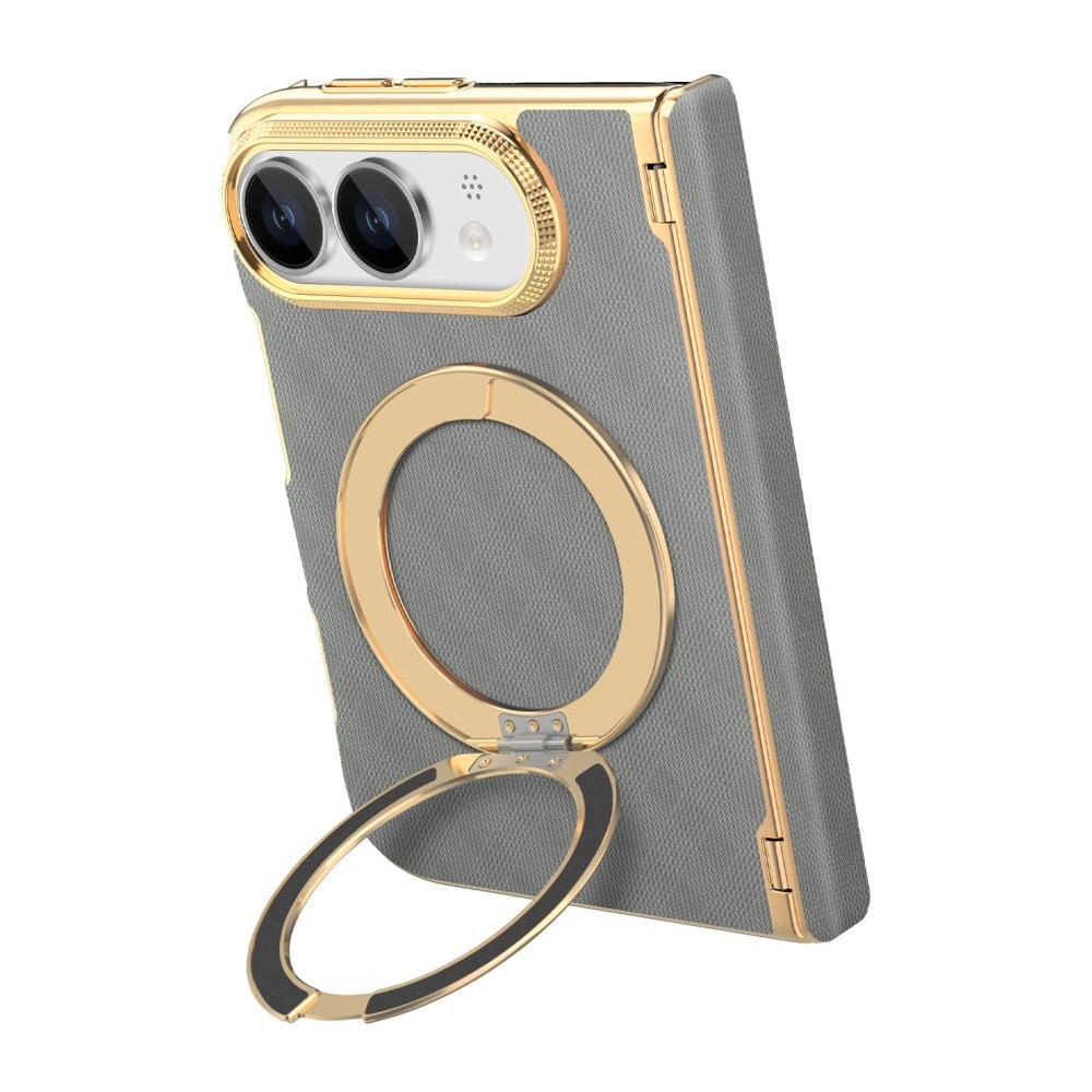 Apple iPhone Duo Axis Grid Magsafe Σκληρή Θήκη με Δαχτυλίδι Grey/Gold