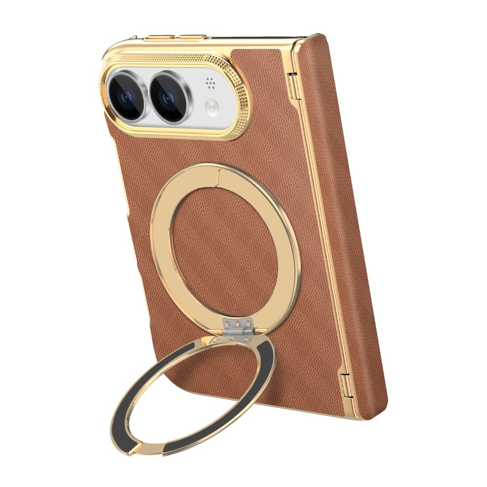 Apple iPhone Duo Axis Grid Magsafe Σκληρή Θήκη με Δαχτυλίδι Brown/Gold
