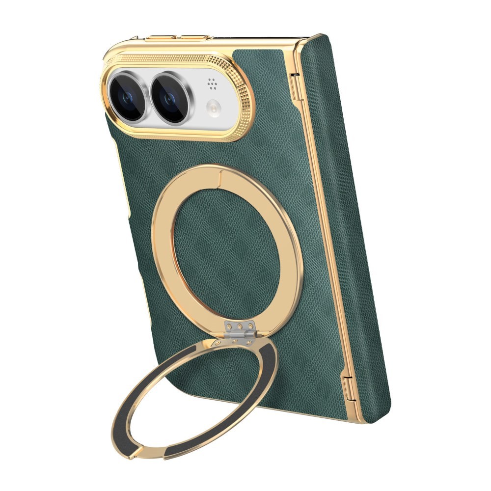 Apple iPhone Duo Axis Grid Magsafe Σκληρή Θήκη με Δαχτυλίδι Green/Gold