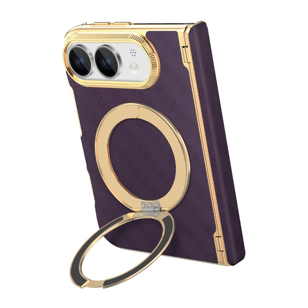 Apple iPhone Duo Axis Grid Magsafe Σκληρή Θήκη με Δαχτυλίδι Purple/Gold