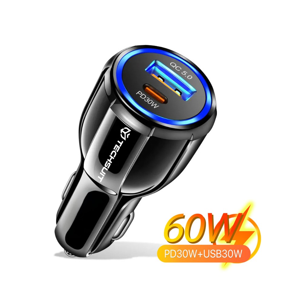 Techsuit TE-022 Φορτιστής Αυτοκινήτου 30W 3Α με Θύρες: 1xUSB 1xType-C Black