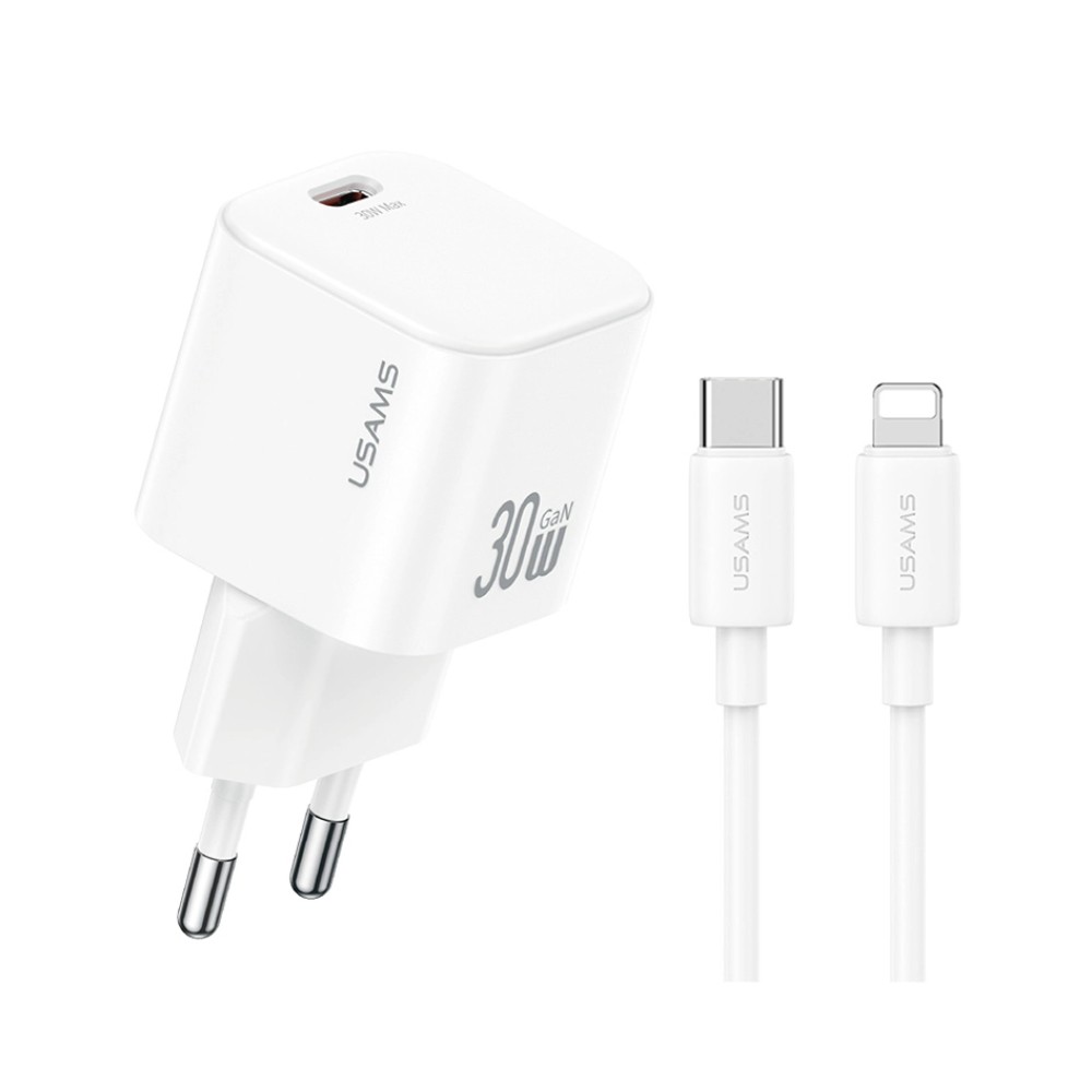 USAMS CC262 Φορτιστής με Θύρα USB-C και Καλώδιο USB-C - Lightning  30W White